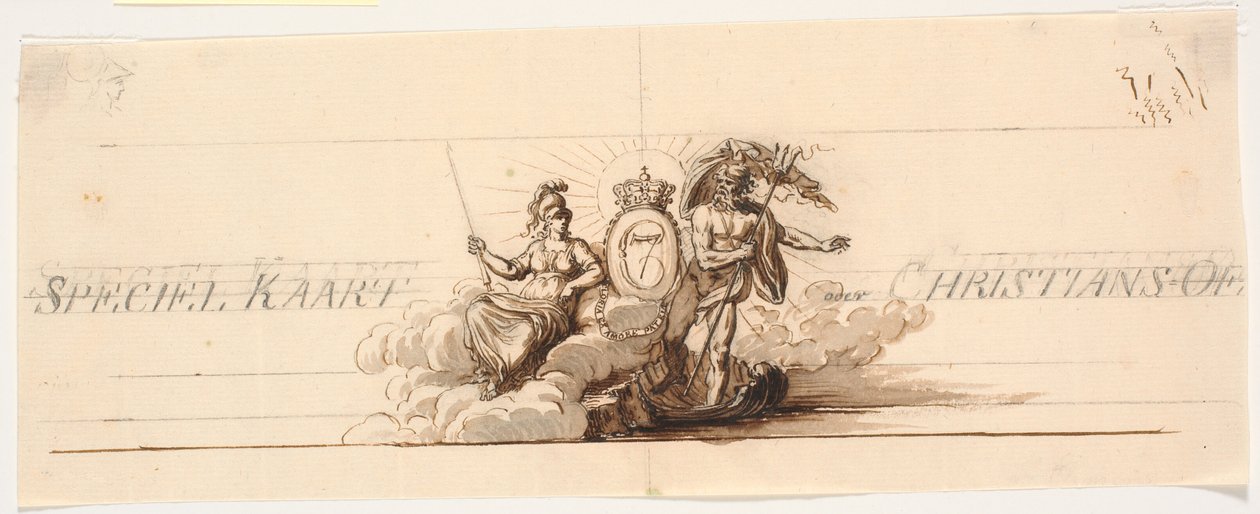 Draft for Title Vignette and Prospect for Map of Christiansø by J.F. Clemens