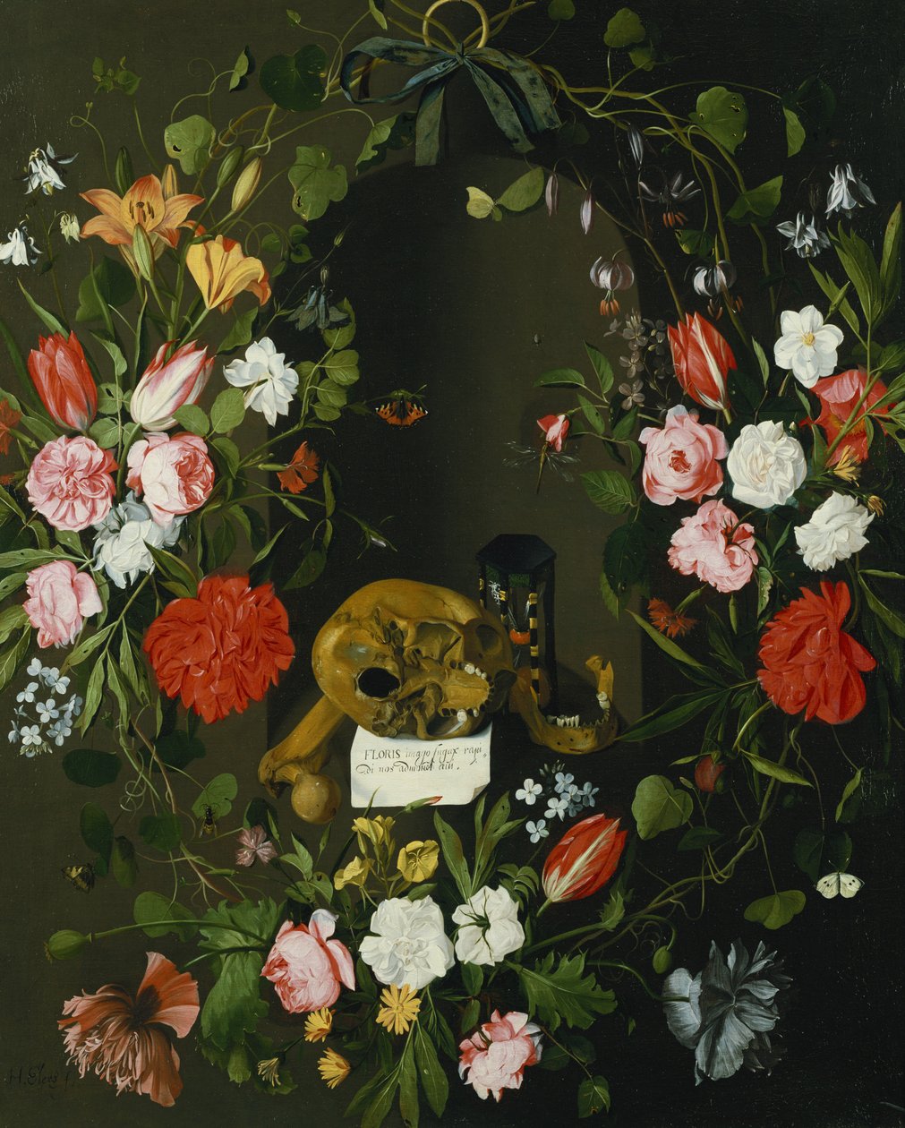 Vanitas Still Life with Flowers by J.H. Elers