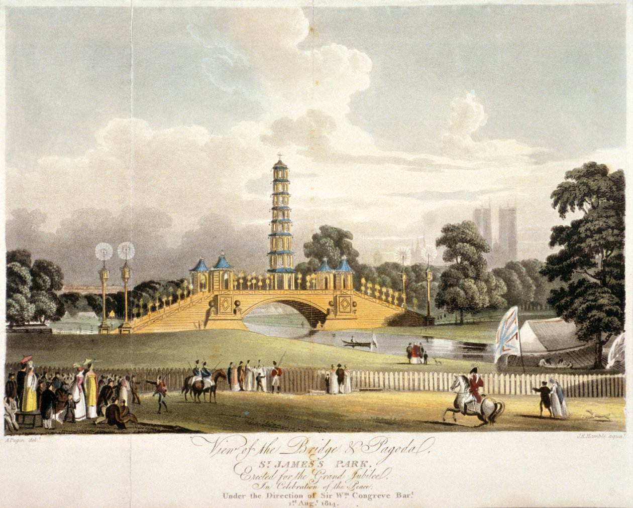 View of the Chinese bridge and pagoda in St James