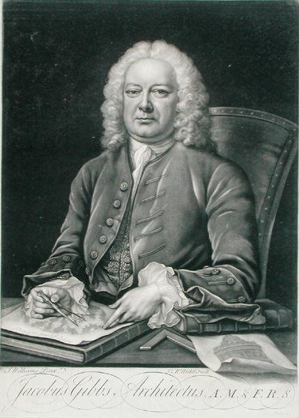 Portrait of James Gibbs (1682-1754) engraved by James McArdell (c.1729-65) by J. (after) Williams