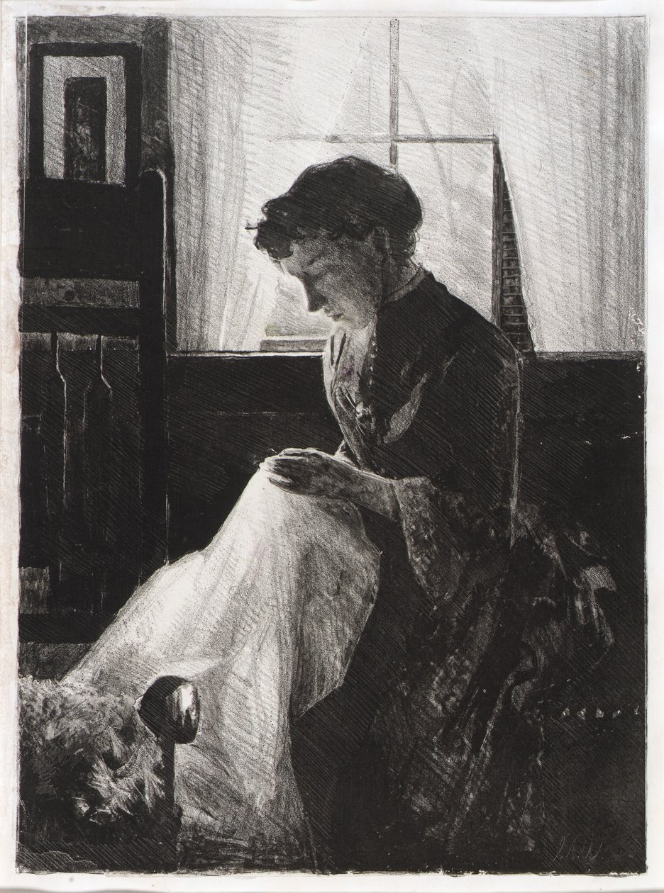 Profile Portrait of a Woman Sewing by J. Alden Weir