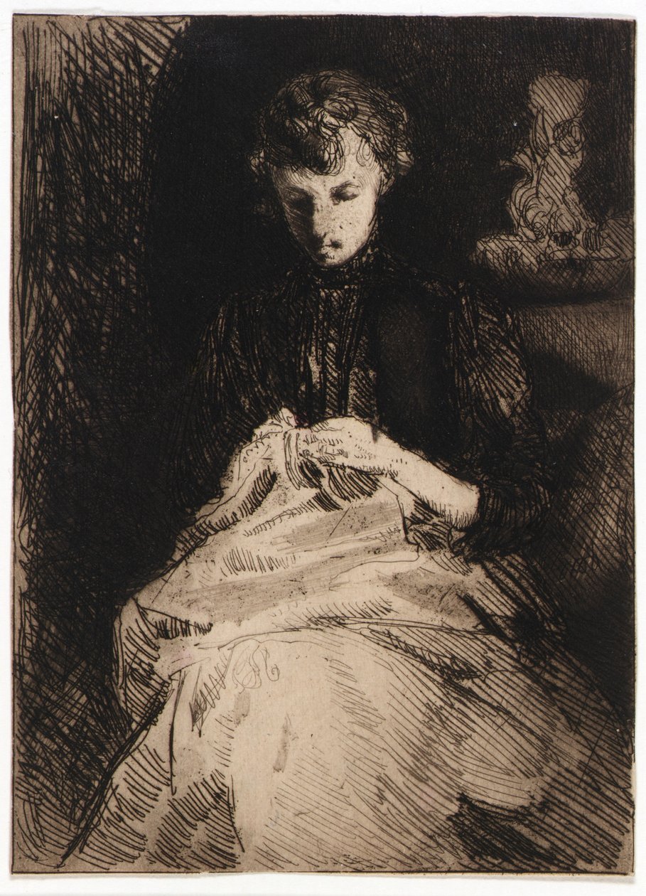 Woman Seated Sewing by J. Alden Weir