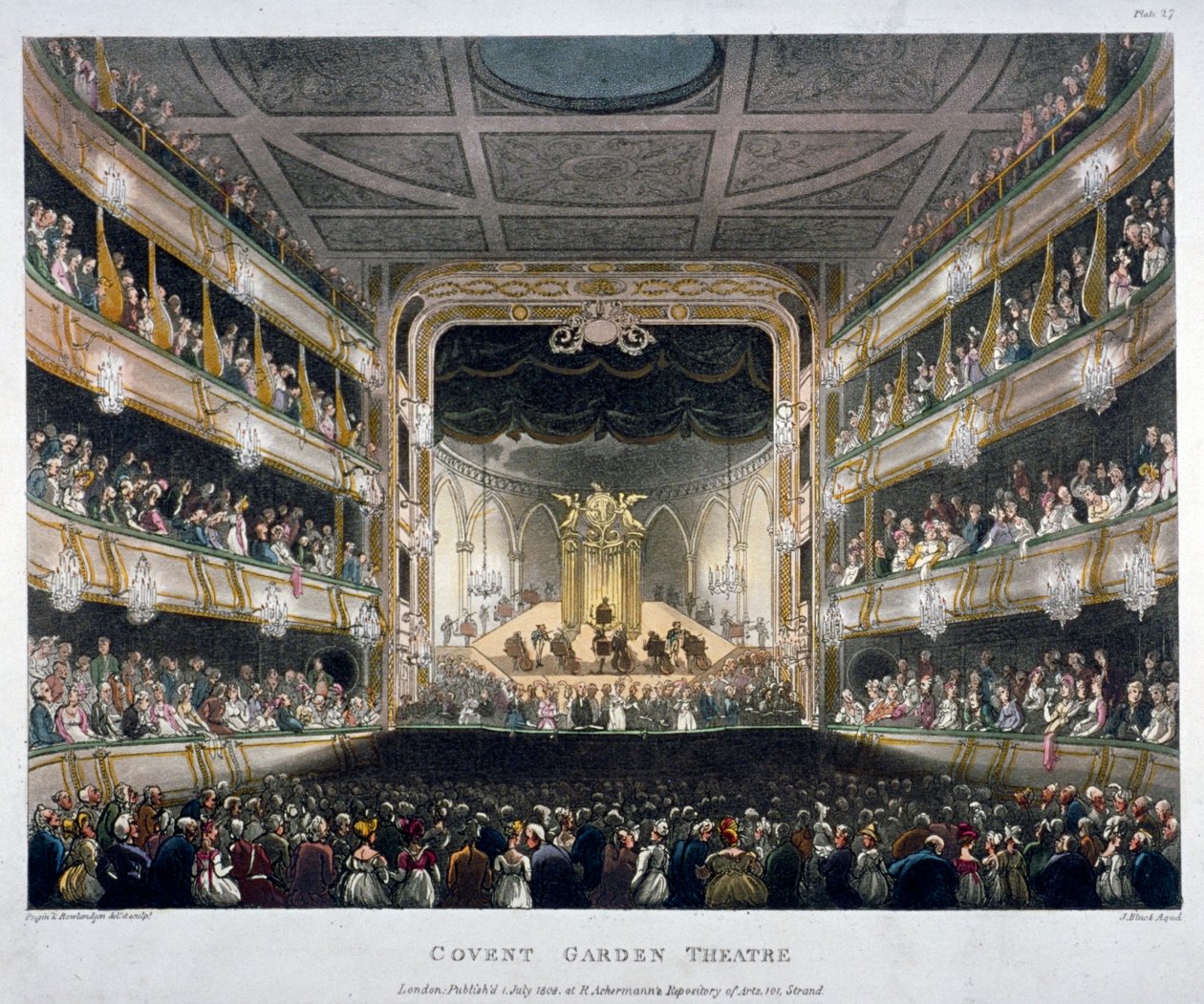 Interior View of Covent Garden Theatre, Bow Street, Westminster, London by J Bluck