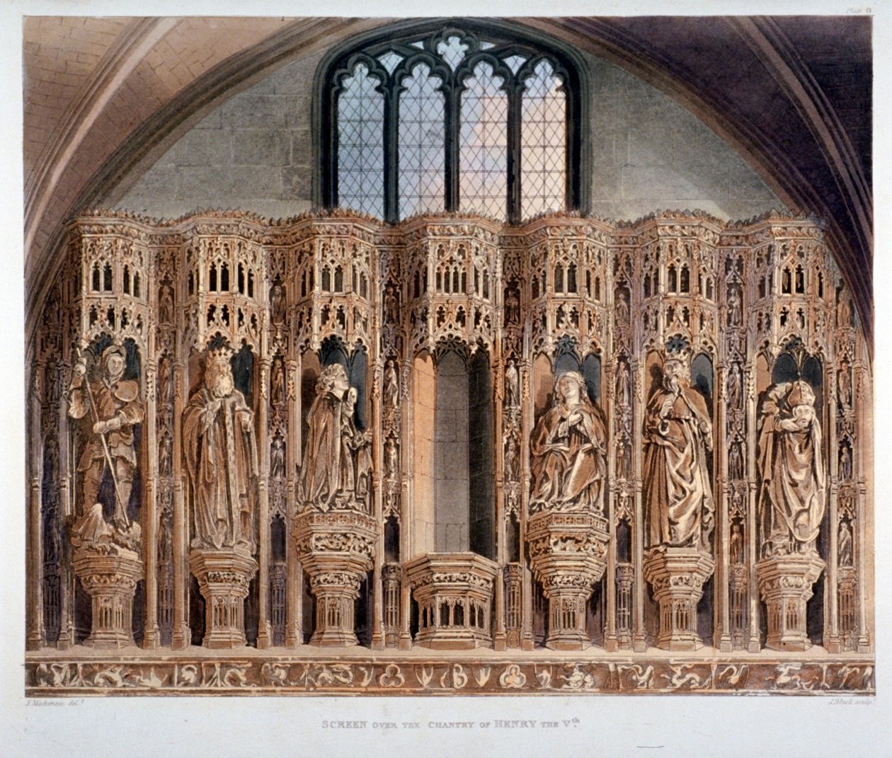 Screen over the chantry of Henry V, Westminster Abbey, London, 1811 by J Bluck