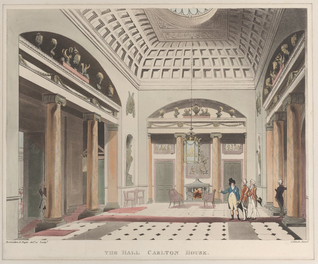 The Hall Carlton House Microcosm of London, plate 15 by J. Bluck