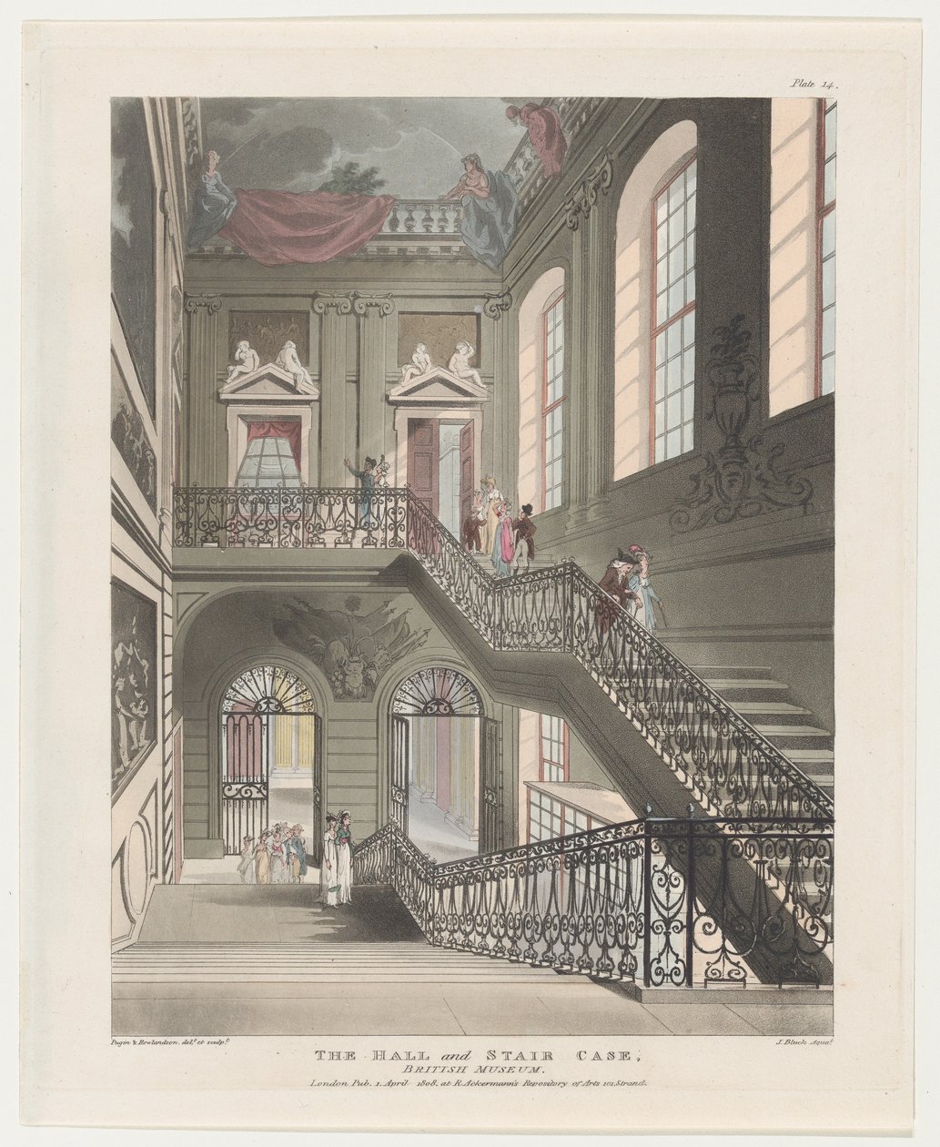 The Hall and Stair Case, British Museum, April 1, 1808 by J. Bluck
