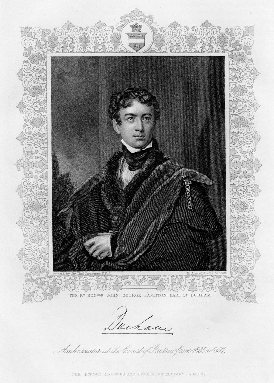 John George Lambton, Earl of Durham, 19th century by J. Cochran