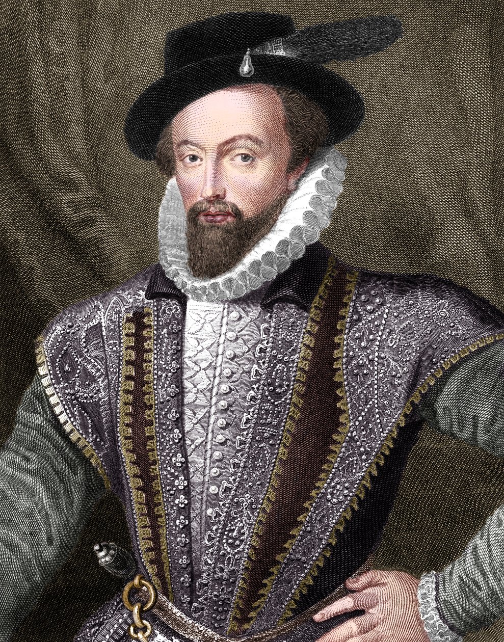Sir Walter Raleigh, English writer, poet, courtier, adventurer and explorer by J Fitler