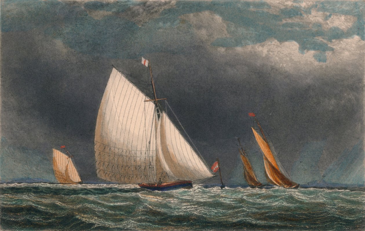 The Sailing Match, Yachts Rounding The Flag Buoy, 19th century by J Godden