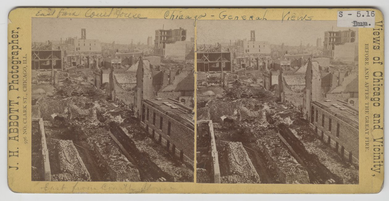 The view east from the courthouse after Chicago Fire of 1871 by J. H. Abbott