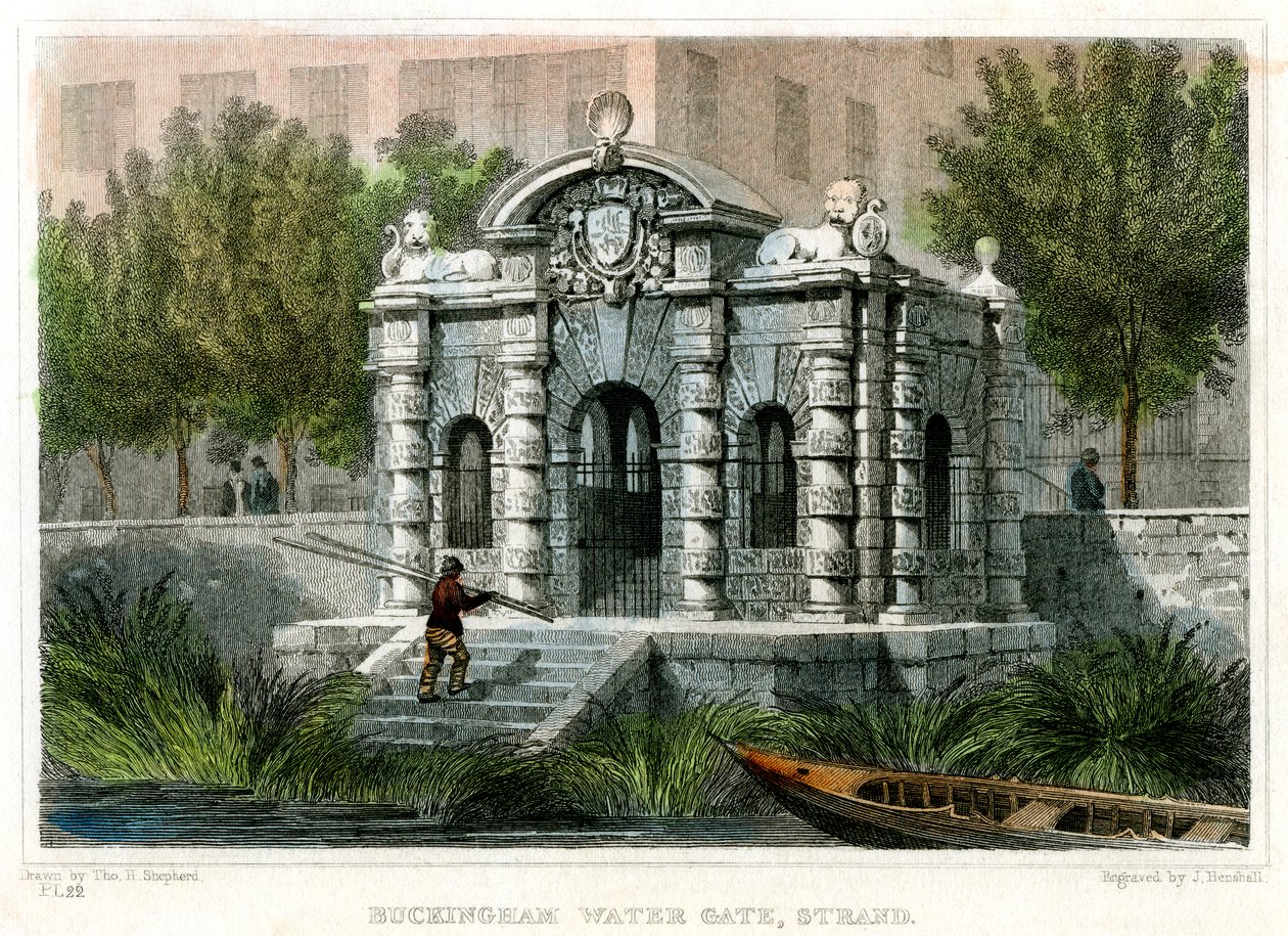Buckingham Water Gate, Strand, Westminster, London, 1830 by J Henshall