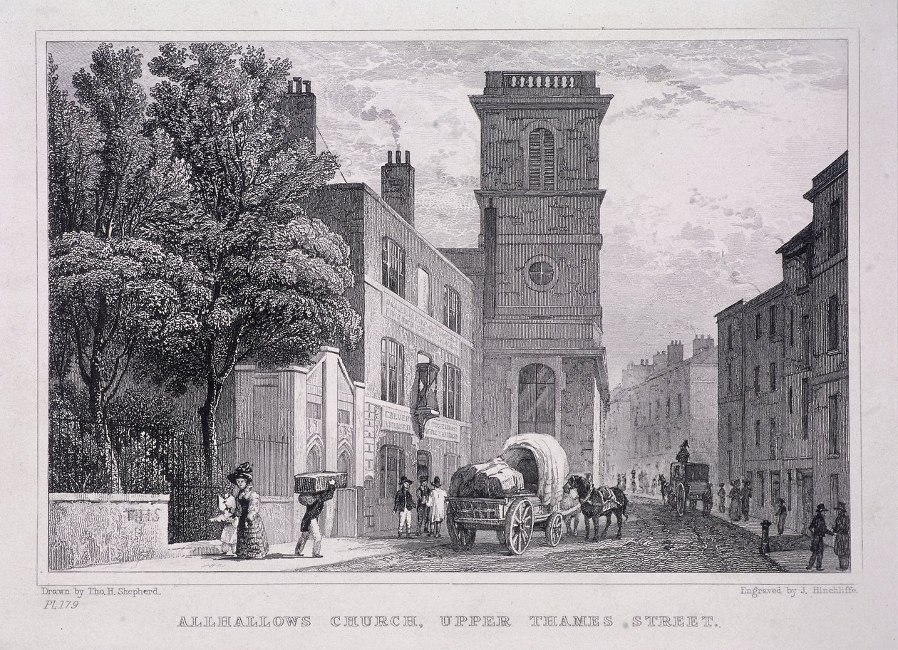 All Hallows the Great, London, c1829 by J Hinchcliff