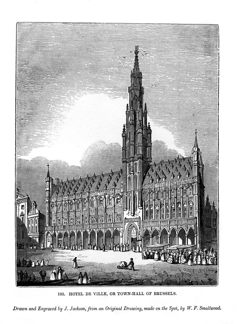 Hotel de Ville, or town hall of Brussels, 1843 by J. Jackson