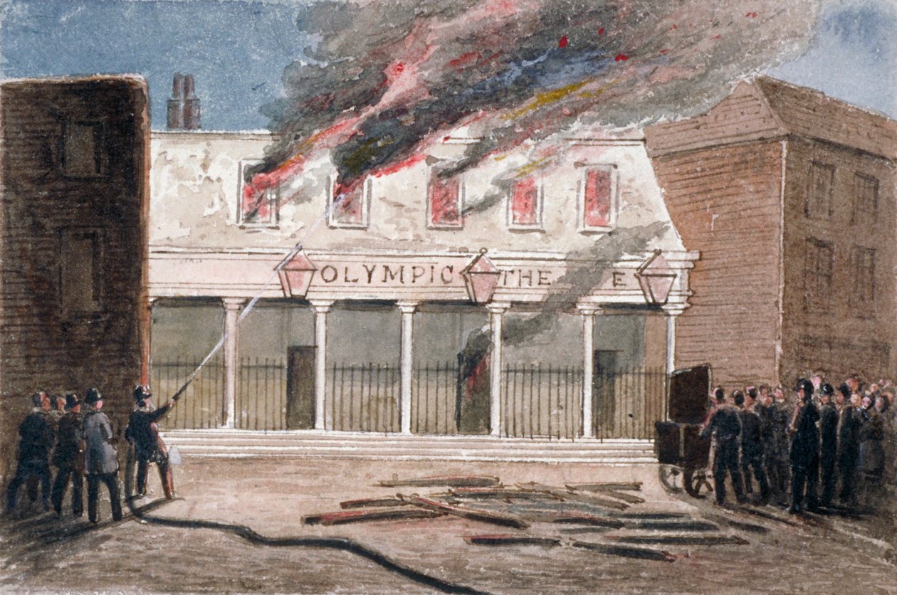 Fire at the Olympic Theatre, Wych Street, Westminster, London by J Maund