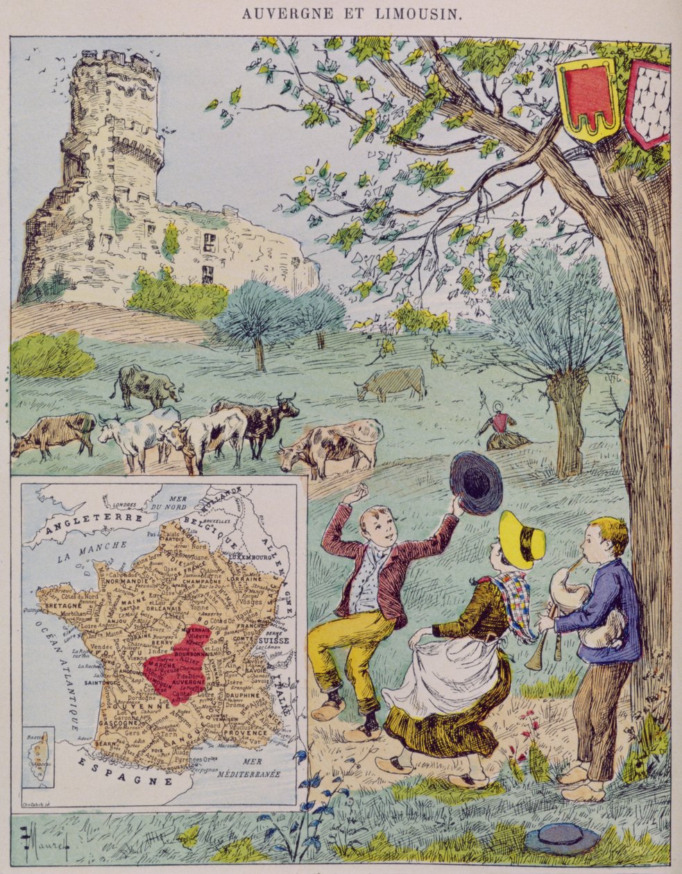 Auvergne and Limousin, Illustration for Le Tour de France by Marie de Grandmaison by J. Maurel