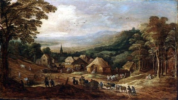 Autumnal Landscape with Peasants by J. and Momper J. de Brueghel