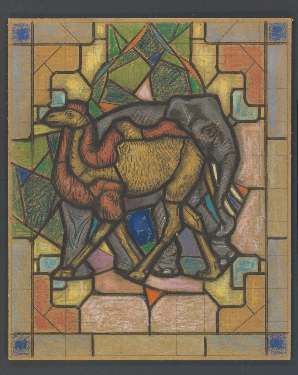 Design for a Stained Glass Window with a Camel and Elephant by Jaap Weyand