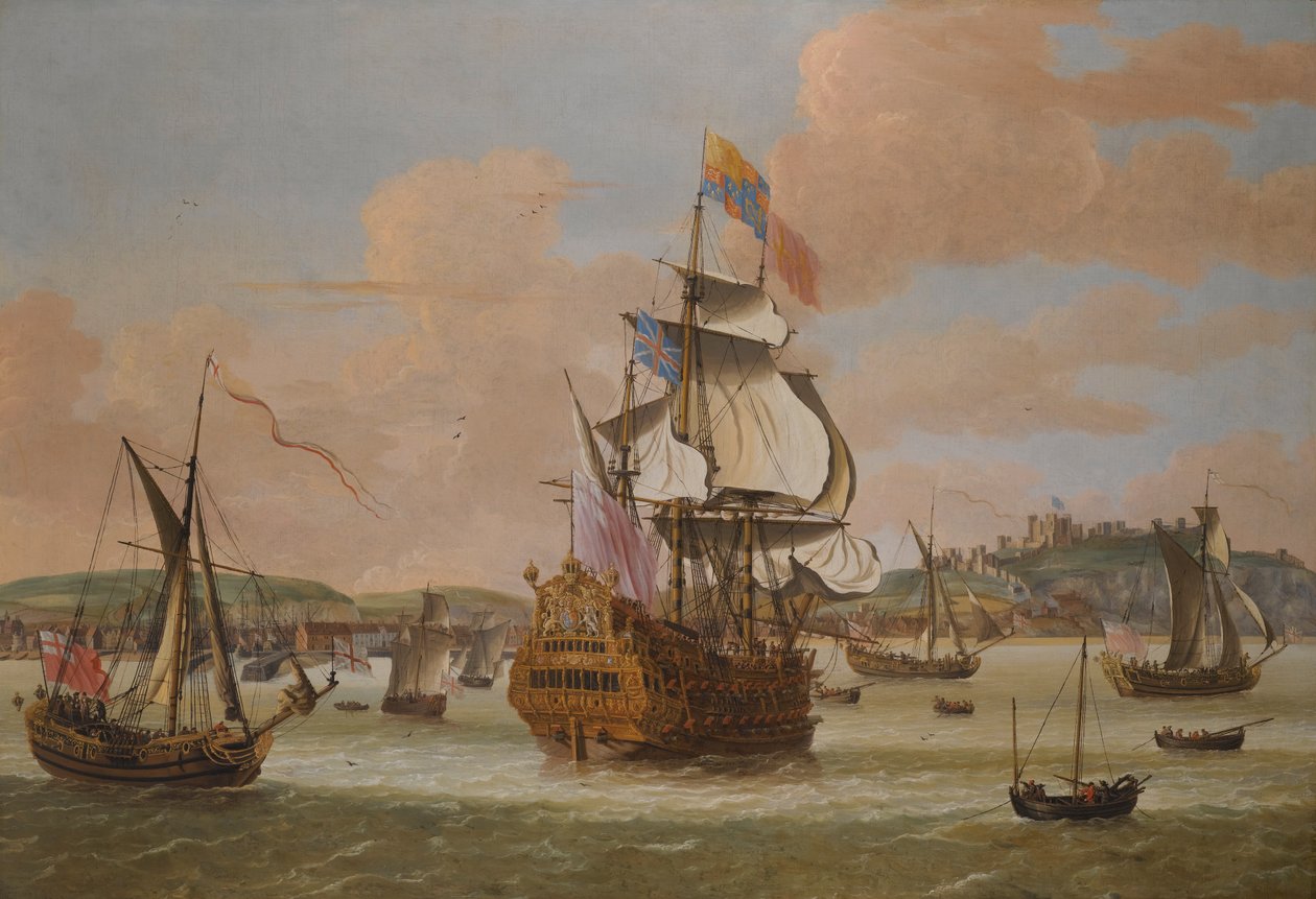 Charles II and James, Duke of York, on Board H.M.S. Triumph, with Three Royal Yachts of Dover by Jacob Knijff