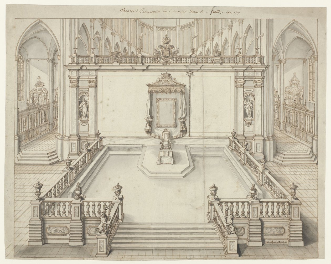 Throne Room in the St. Bavo Church in Ghent for the Inauguration of Charles VI, Holy Roman Emperor, in 1717 by Jacob Colin