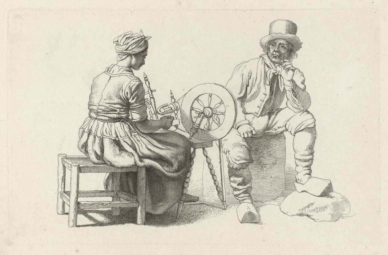 Study Sheet with a Woman at a Spinning Wheel and a Seated Man by Jacob Ernst Marcus