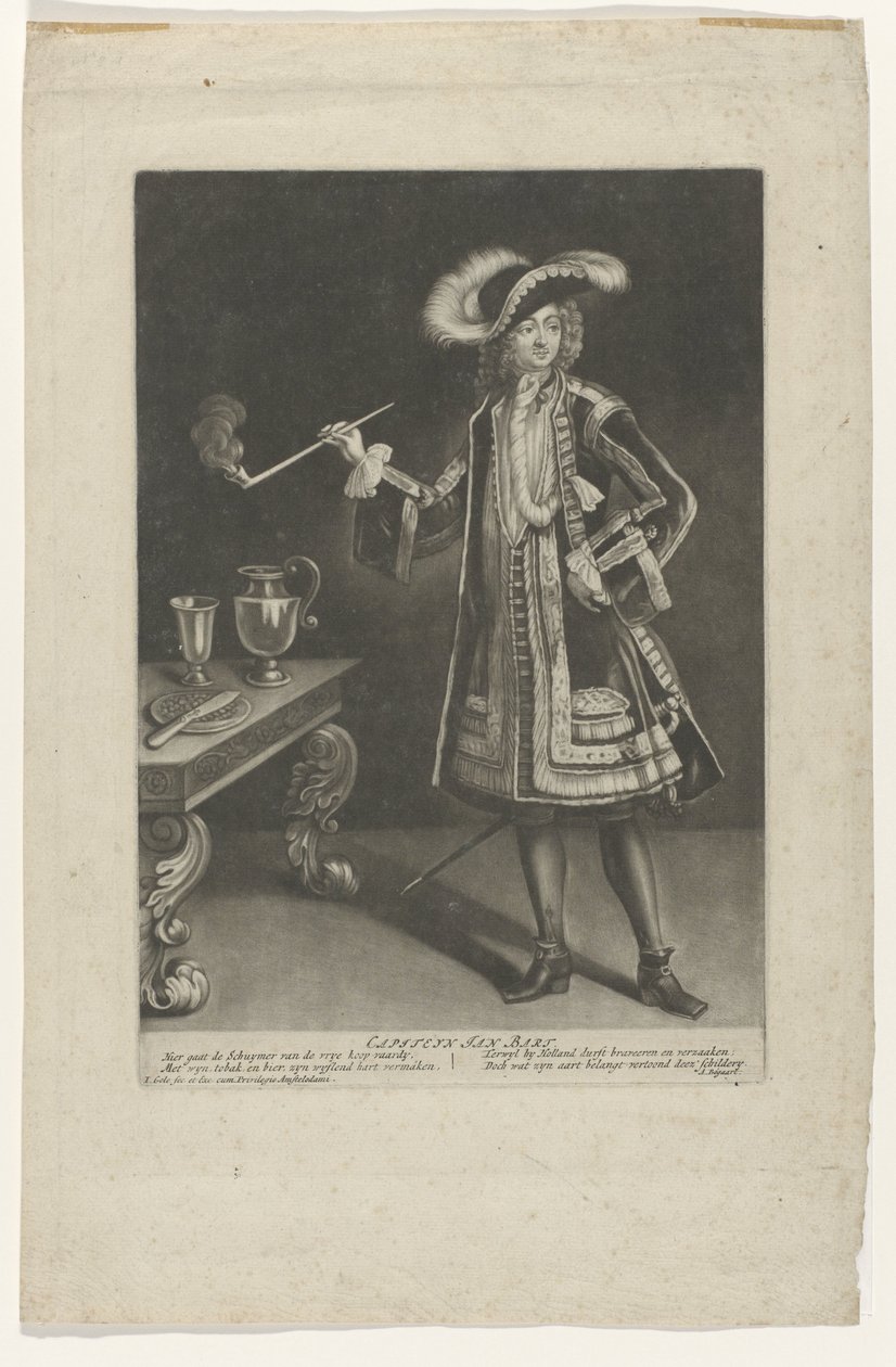 Portrait of Captain Jan Bart, Standing with Pipe by Jacob Gole