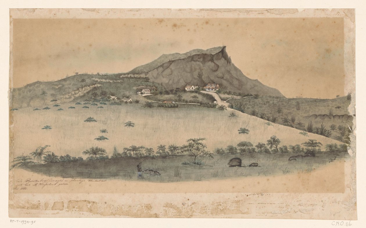 View of the Plantation Plantersrust on Curaçao by Jacob Hendrik van de Poll (signed by artist)