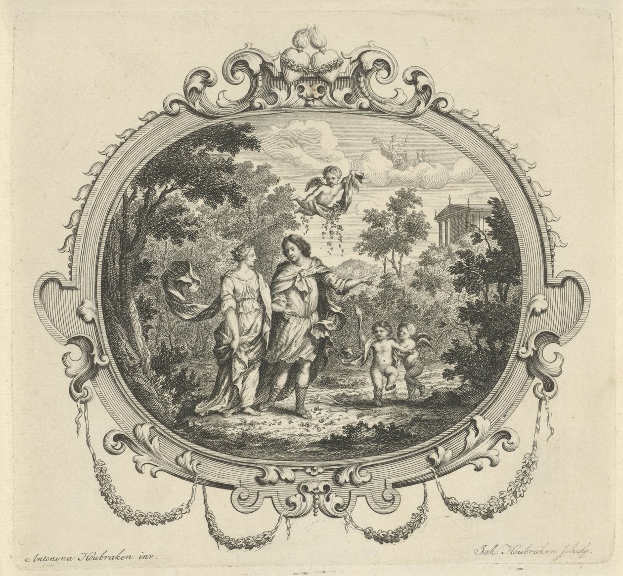 Walking Couple Accompanied by Putti by Jacob Houbraken