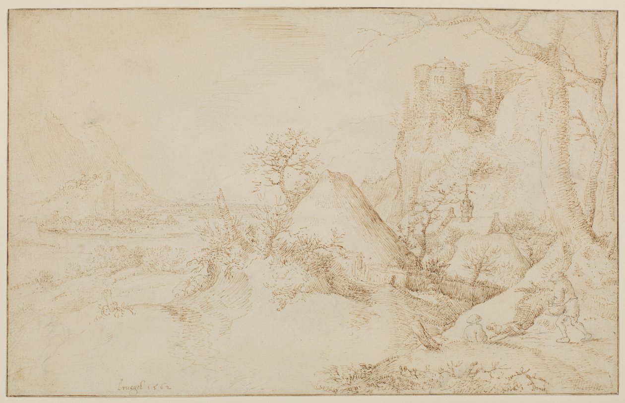 Landscape with Two Peasants and a Dog by Jacob I Savery
