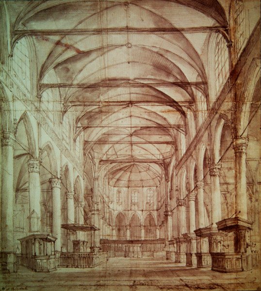 Interior view of the Oude Kerk (the old church) in Amsterdam by Jacob van Ruisdael