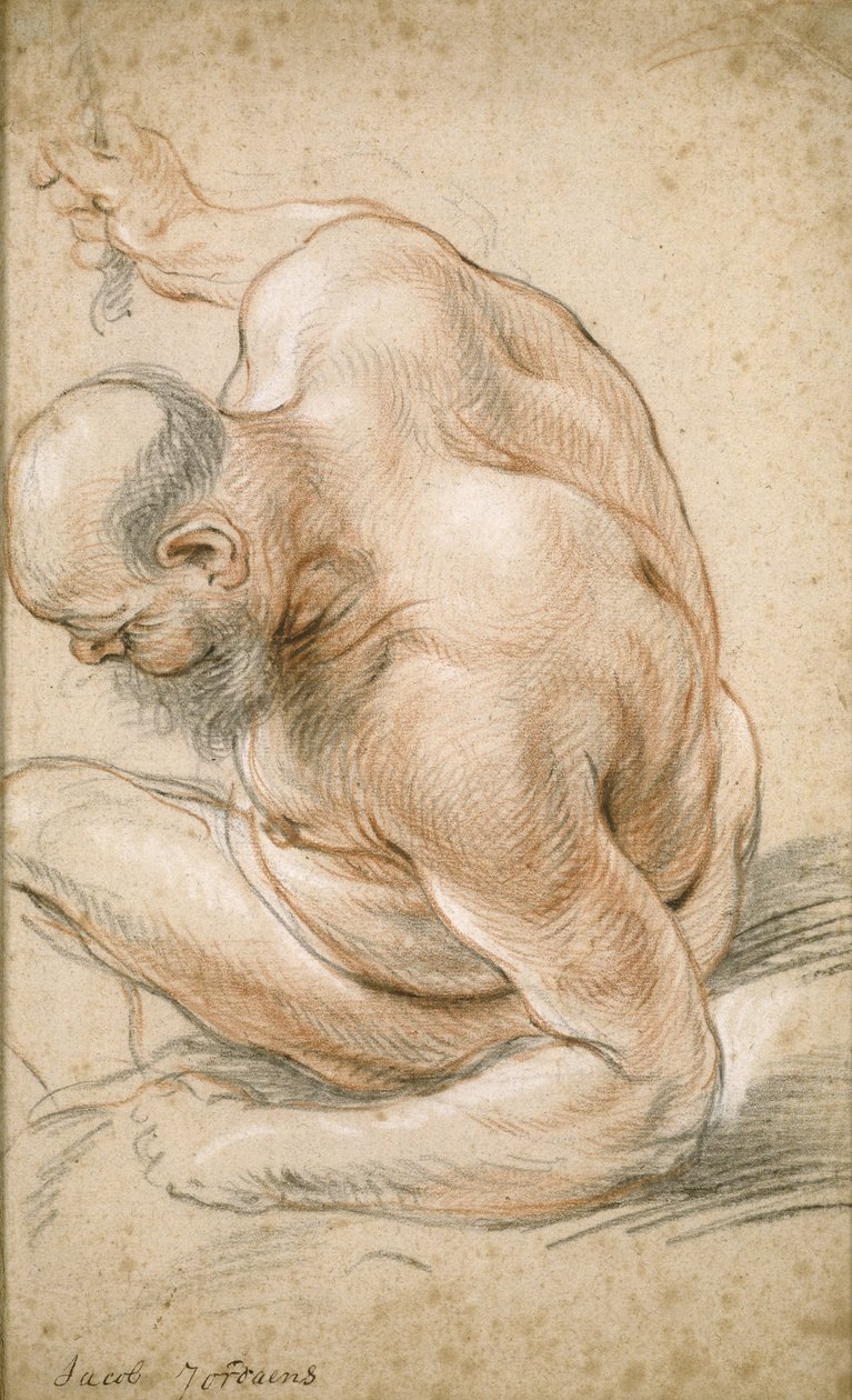 Nude Old Man Seated, Leaning on His Forearm, Facing Left by Jacob Jordaens