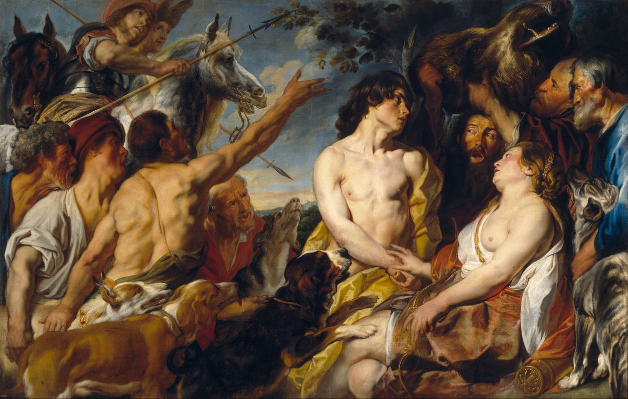 Plexippus and Toxeus steal the head of the Caledonian boar from Atalanta, given to her by Meleager by Jacob Jordaens