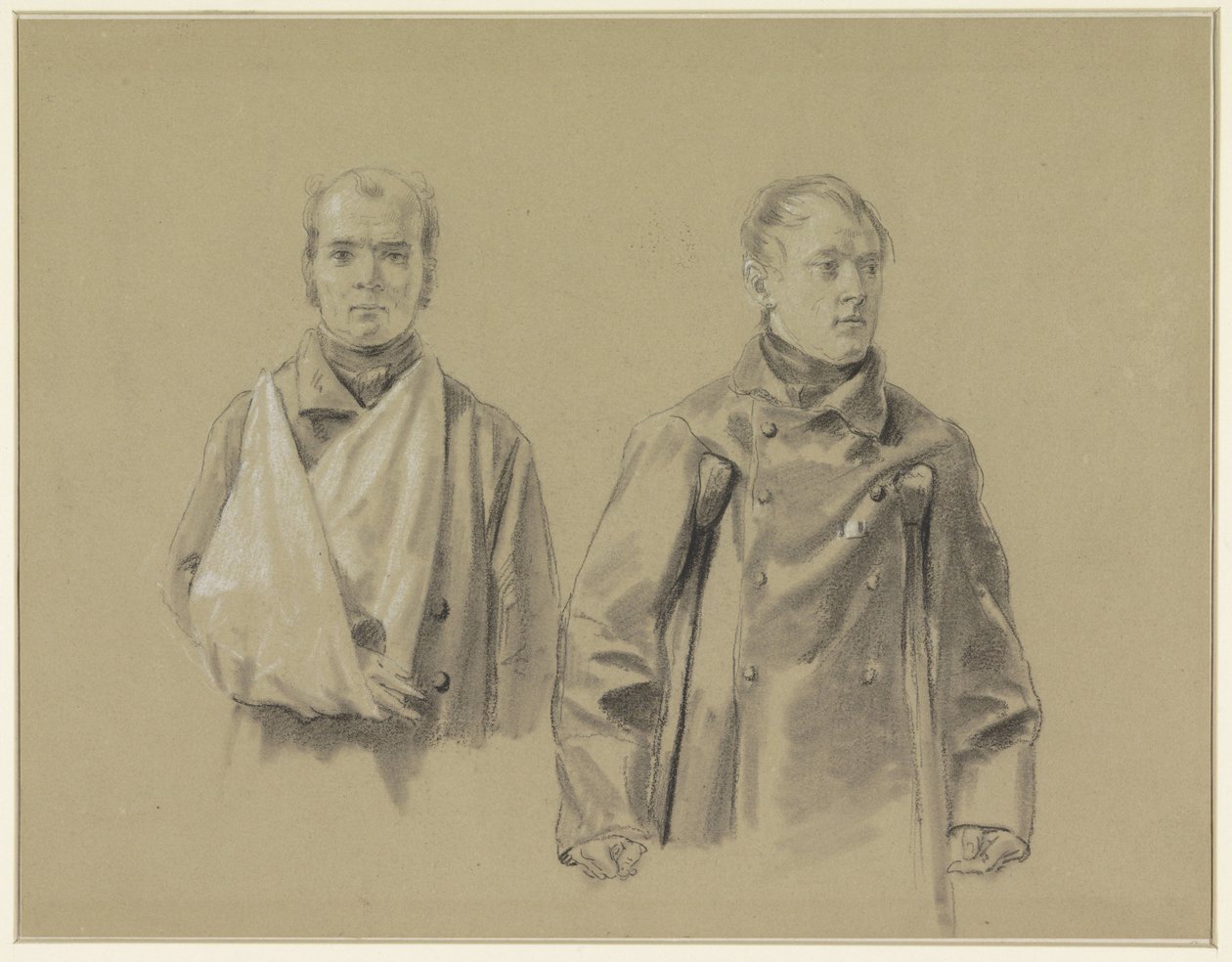 Two Wounded Soldiers, the Left with His Arm in a Sling, the Right on Crutches by Jacob Joseph Eeckhout