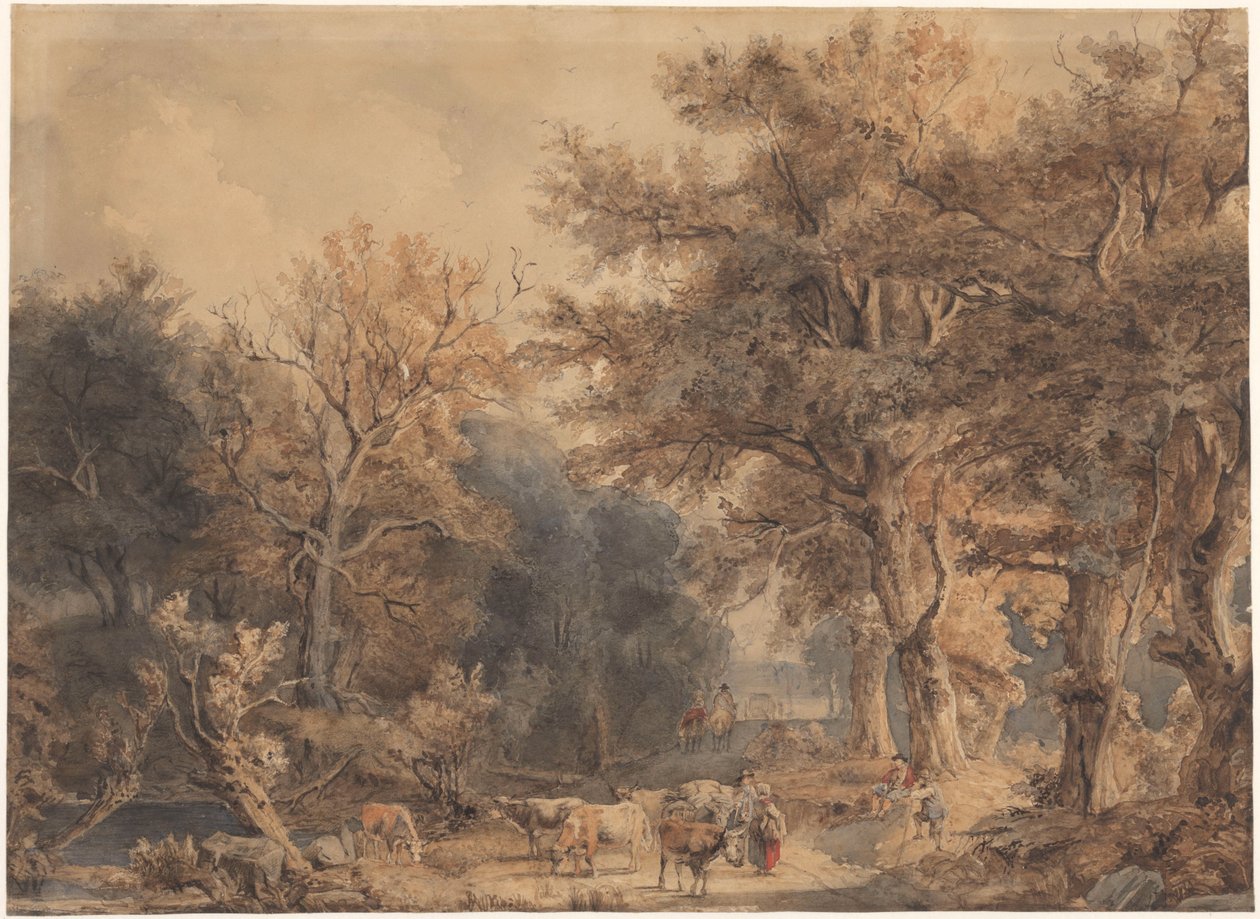 Forest Landscape with Figures and Cattle by Jacob Maris