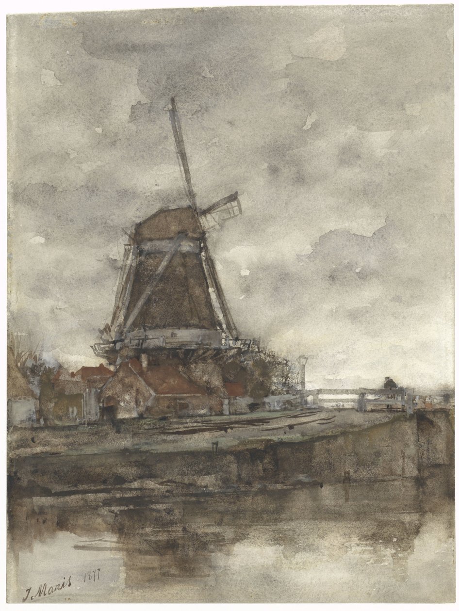 Mill and the Bridge at the North-West Outer Canal in The Hague by Jacob Maris