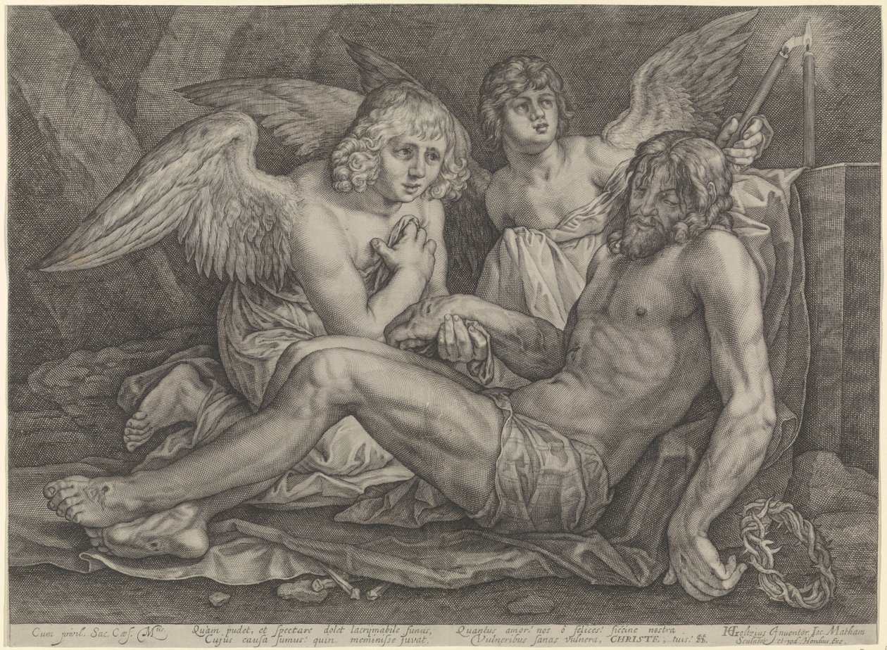 Christ in the Tomb with Two Angels by Jacob Matham