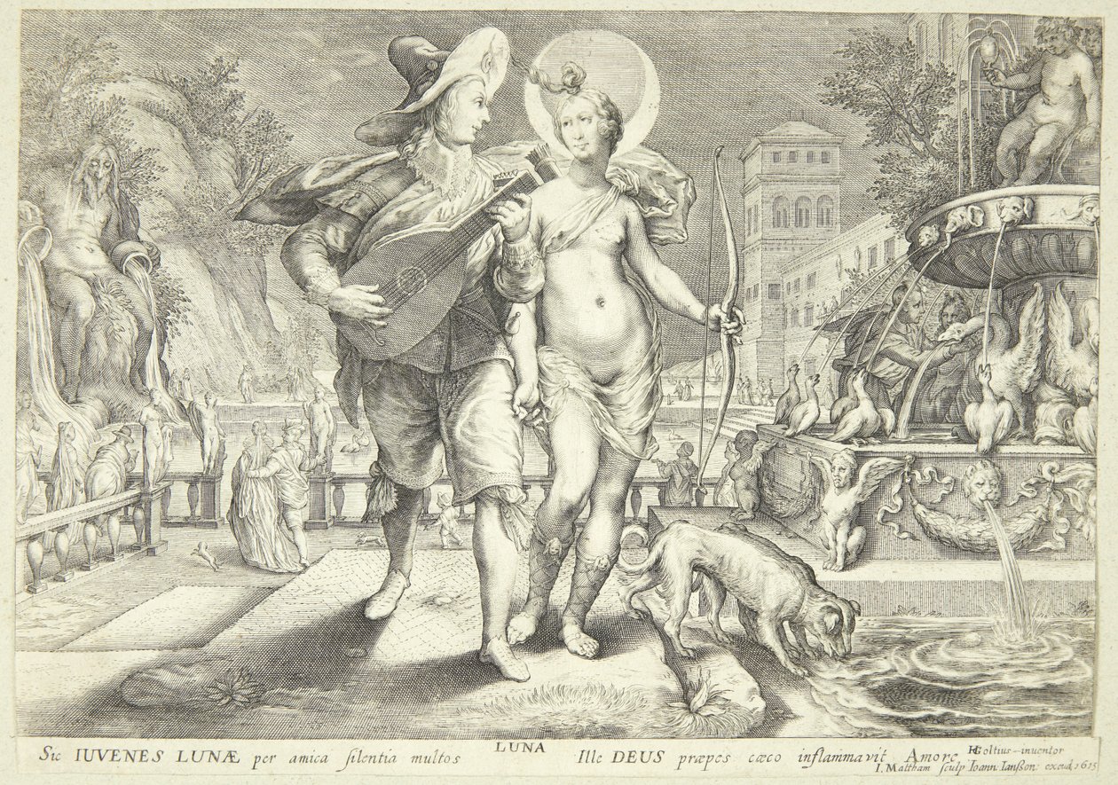 Diana as Luna Accompanied by a Young Musician by Jacob Matham
