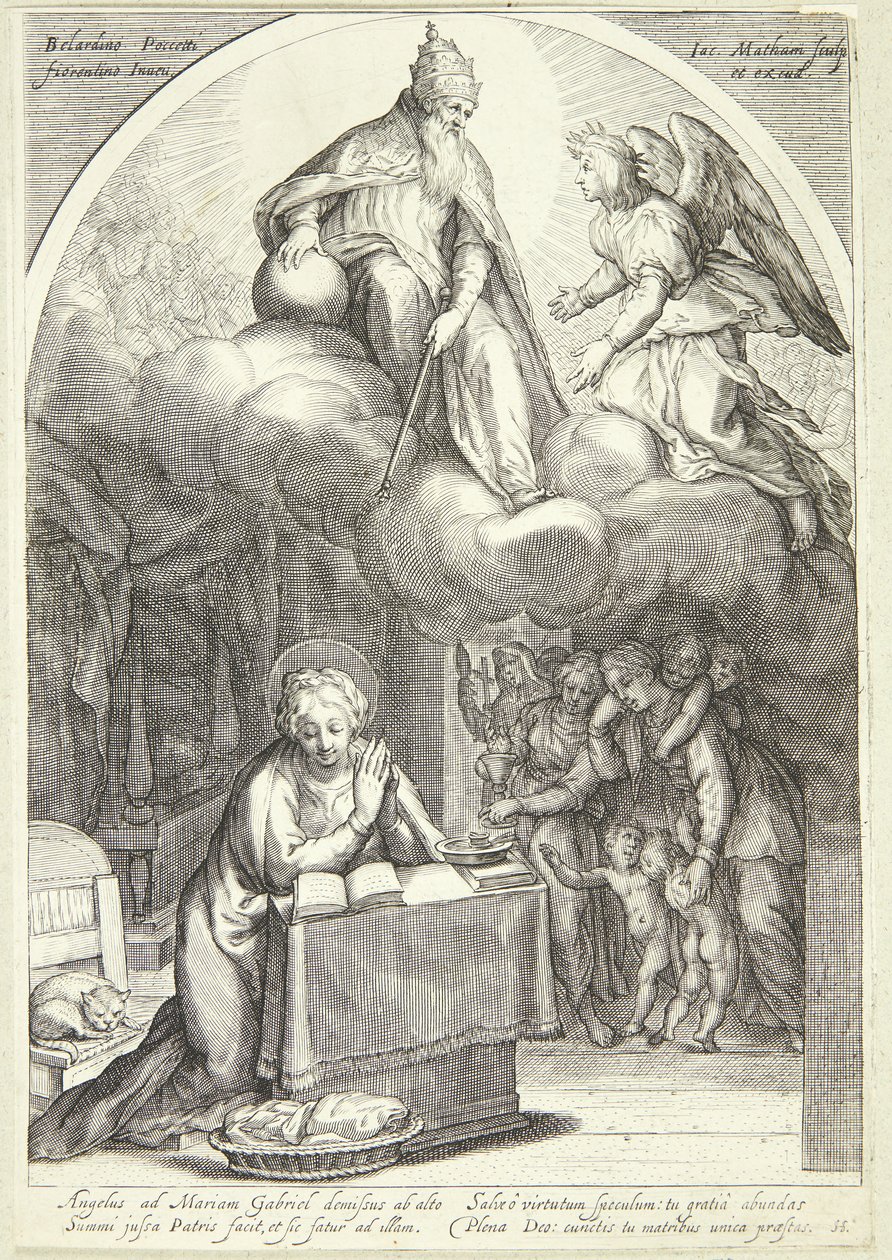 The Lord and Gabriel Await the Annunciation, Mary Kneeling Below by Jacob Matham