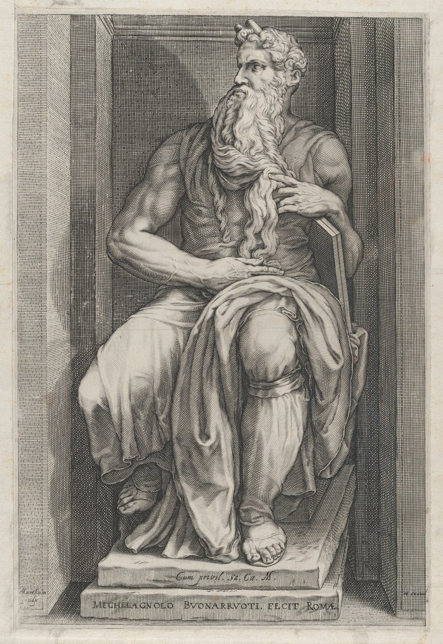 Speculum Romanae Magnificentiae: Moses after the sculpture by Michelangelo by Jacob Matham
