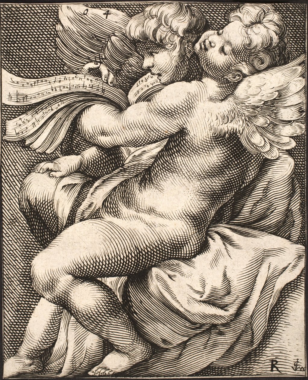 Two Putti Singing by Jacob Matham