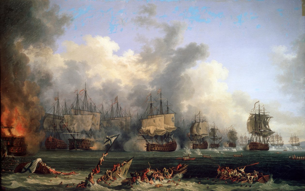 The Sinking of the Russian Battleship St. Evstafius in the naval Battle of Chesma, 1771 by Jacob Philipp Hackert