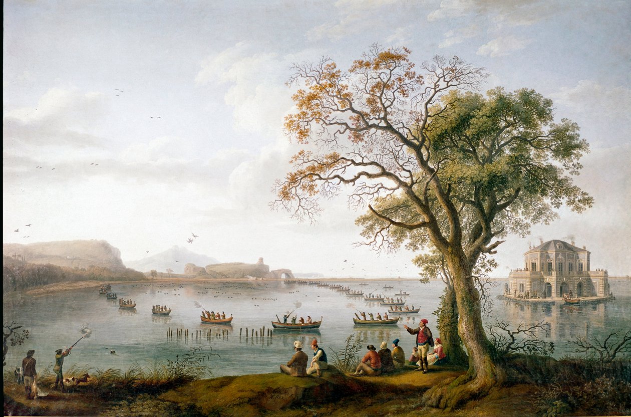 The Coot Hunt of Ferdinand I of the Two Sicilies on Lake Fusaro near Naples, Italy by Jacob Philippe Hackert