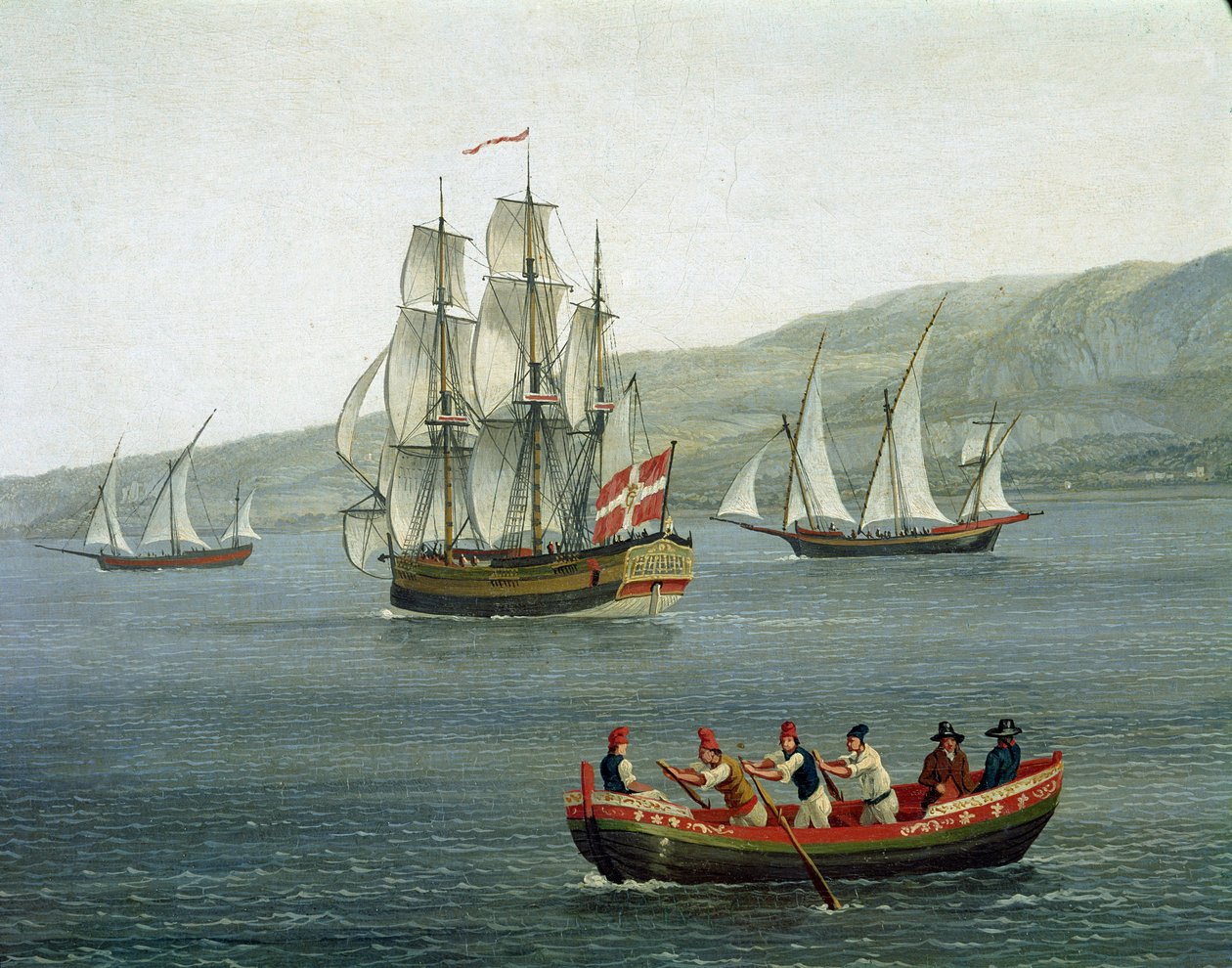 View of Ships in the Strait of Messina, Reggio Calabria, Italy (detail) by Jacob Philippe Hackert