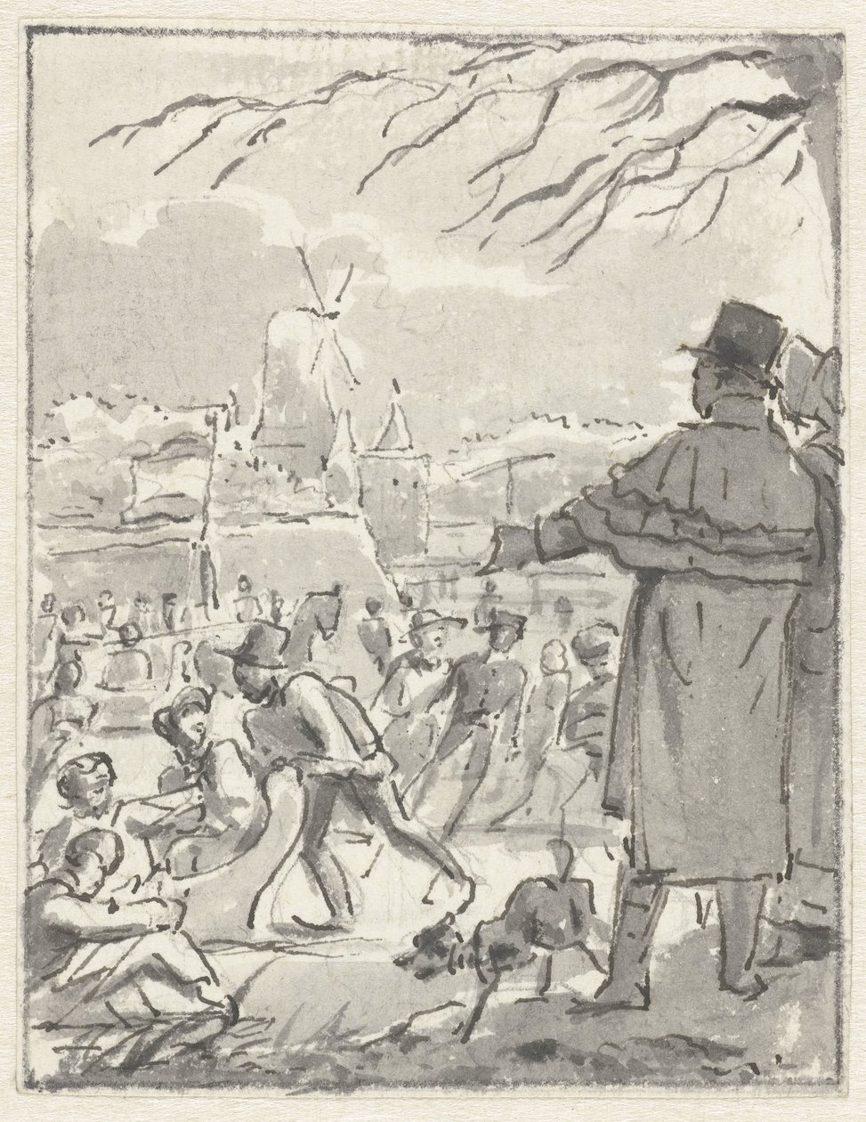 Ice Skating on a City Canal Near a Mill by Jacob Smies