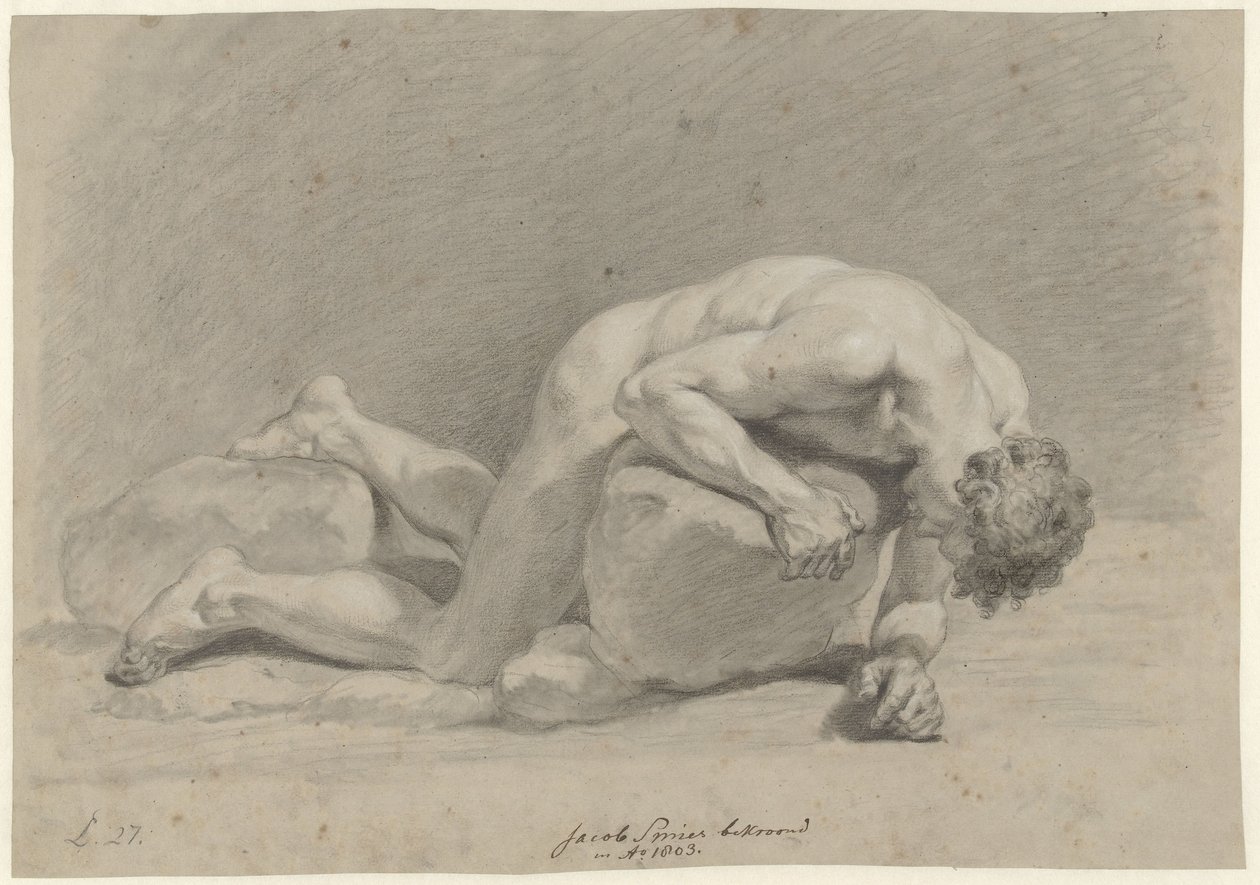 Male Nude, Lying on the Stomach Over a Rock by Jacob Smies
