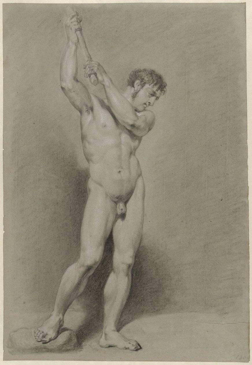Standing Male Nude with a Stick Above the Head by Jacob Smies