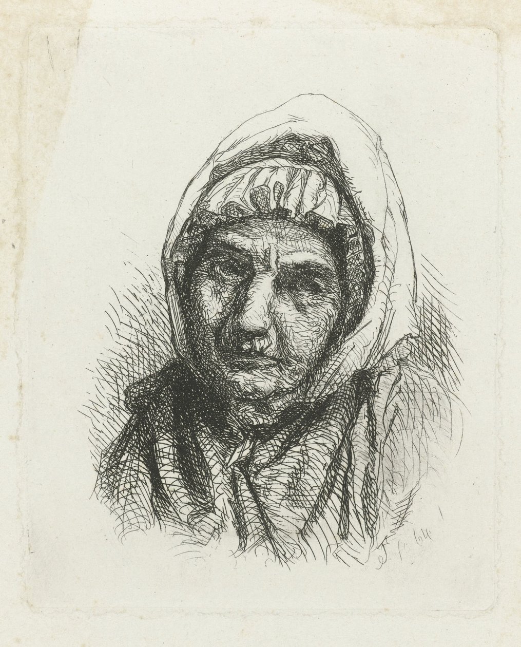 Face of an Old Woman with Headscarf by Jacob Taanman