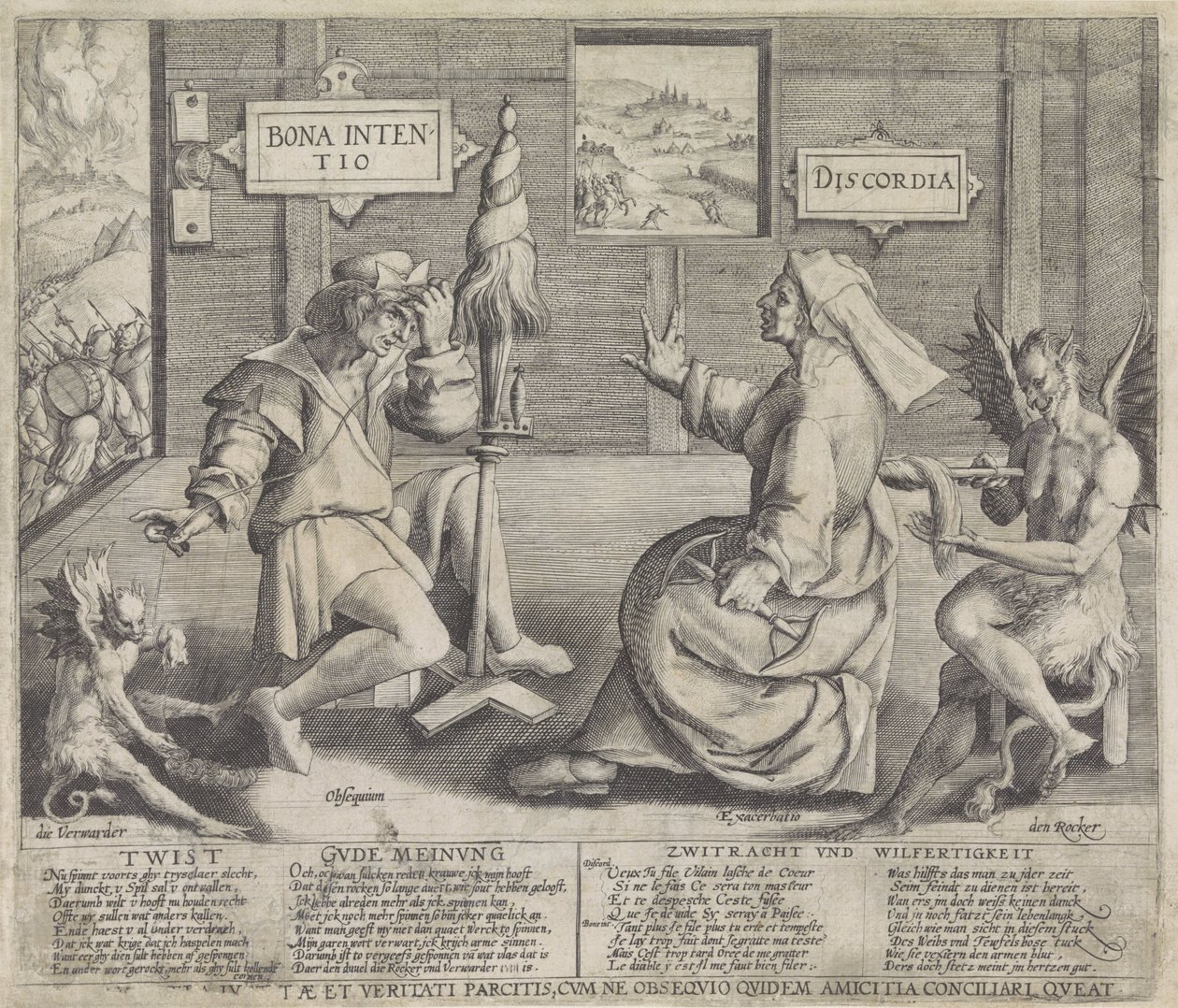 Allegory with Personifications of Good Intention (Bona Intentio) and Discord (Discordia) by Jacob de Gheyn (I) (circle of)