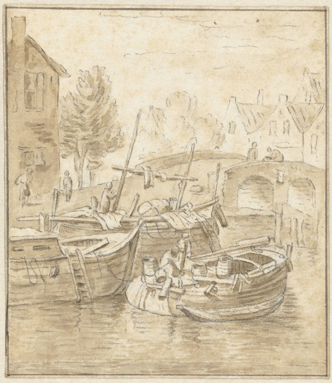 Ships by a Bridge in a City by Jacob de Vos