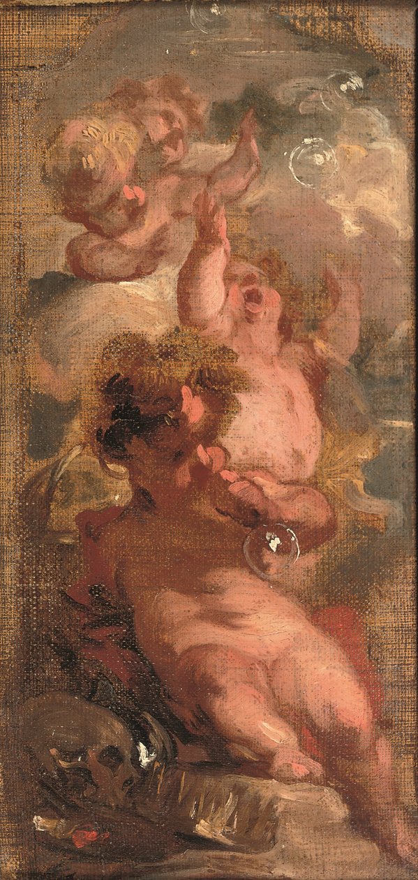 An Allegory of Vanitas: Four Putti Blowing Bubbles, a Skull, an Artist