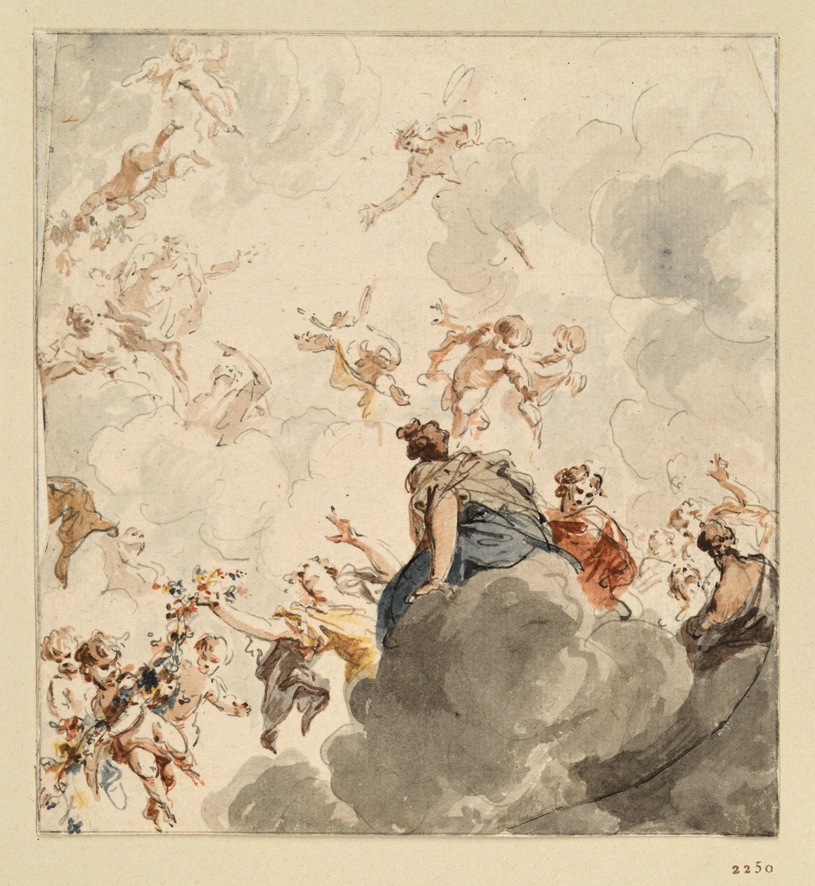 Ceiling Design with Female Figures and Cupids with Flowers in the Air by Jacob de Wit